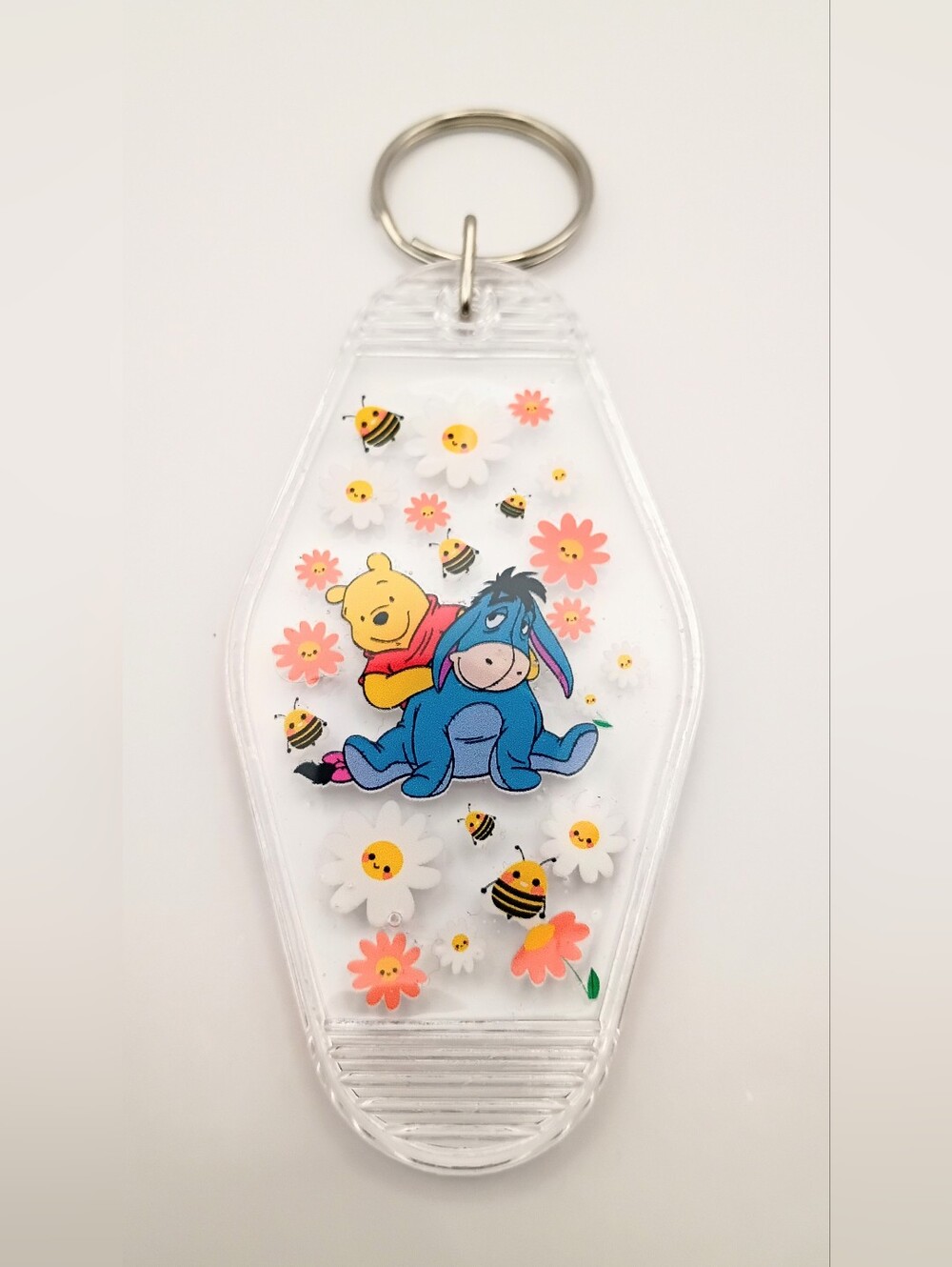 Motel Keychain Custom Retro Styled Clear Cartoon Donkey And Bear Keyring